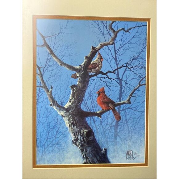 Cardinals in a Tree Signed Varnell 87 Framed Print 9x12 - Picture 2 of 6